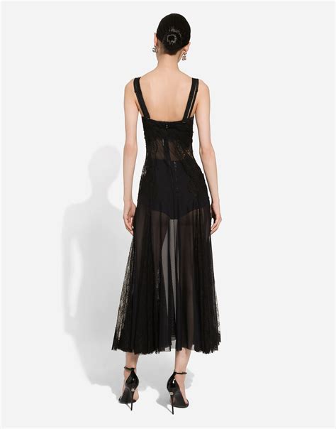 Tulle midi slip dress with lace inserts 